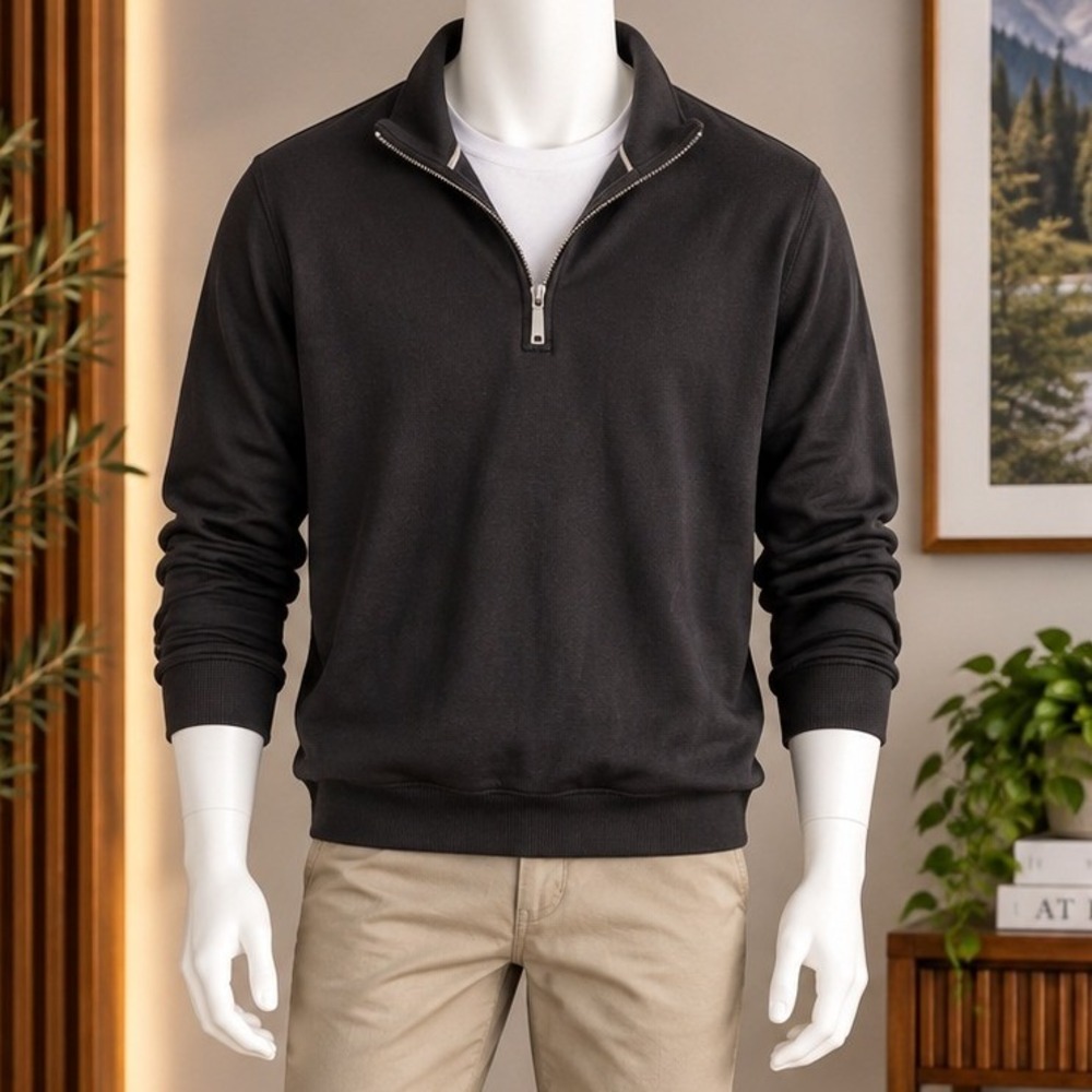 Charles Tyrwhitt Mens Quarter Zip Sweater Black Extra Fine Merino Wool XL